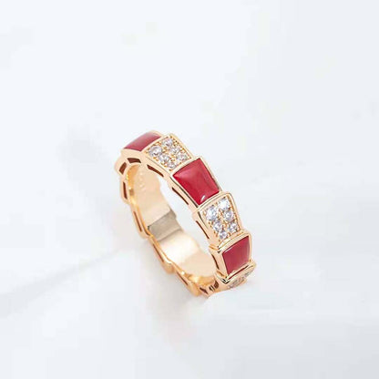 [TOPON]SERPENTI RING PINK GOLD CARNELIAN DIAMOND PAVED 4MM