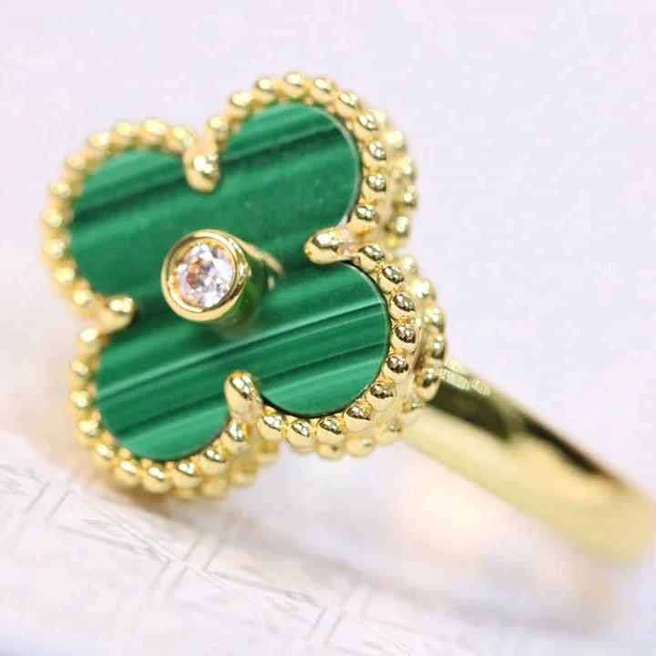 [TOPON]CLOVER MALACHITE RING GOLD DIAMOND