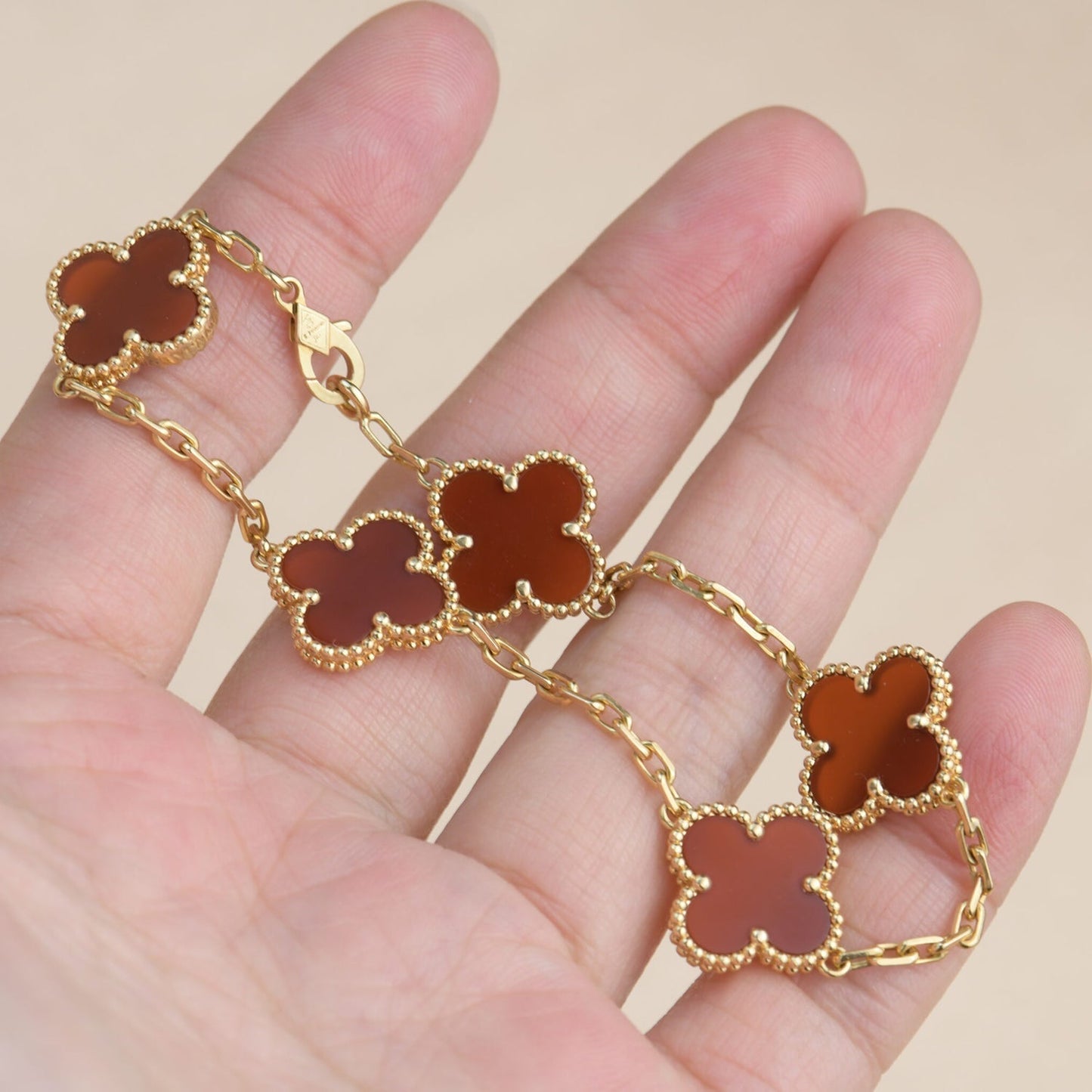 [TOPON]CLOVER 5 MOTIFS RED AGATE  BRACELET