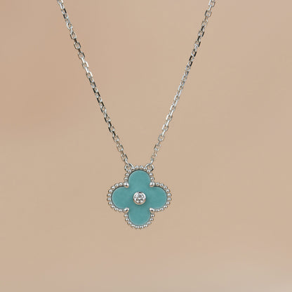 [TOPON]CLOVER 15MM DIAMOND SVRES PORCELAIN  NECKLACE SILVER