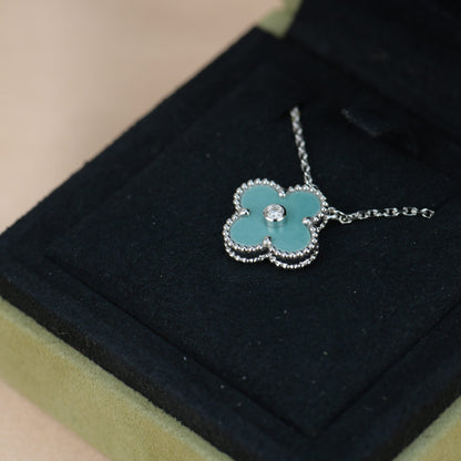 [TOPON]CLOVER 15MM DIAMOND SVRES PORCELAIN  NECKLACE SILVER