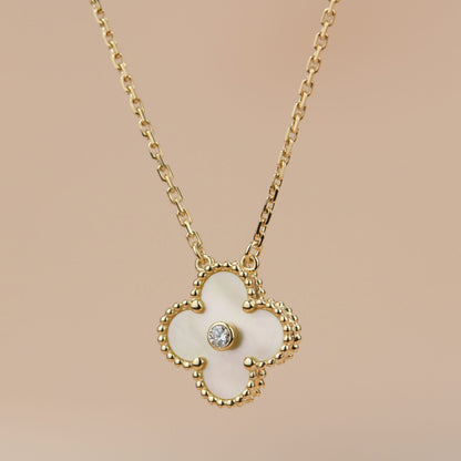 [TOPON]CLOVER 15MM DIAMOND GOLD MOTHER OF PEARL NECKLACE