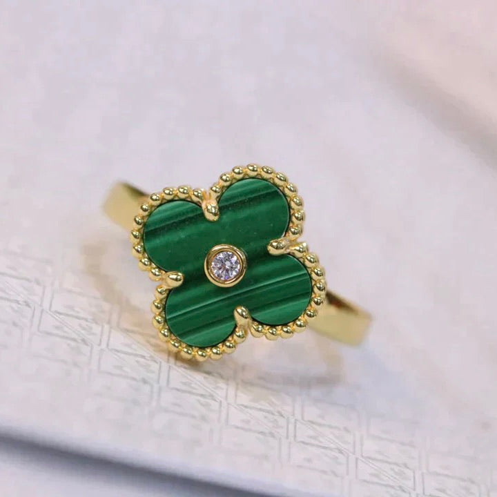 [TOPON]CLOVER MALACHITE RING GOLD DIAMOND