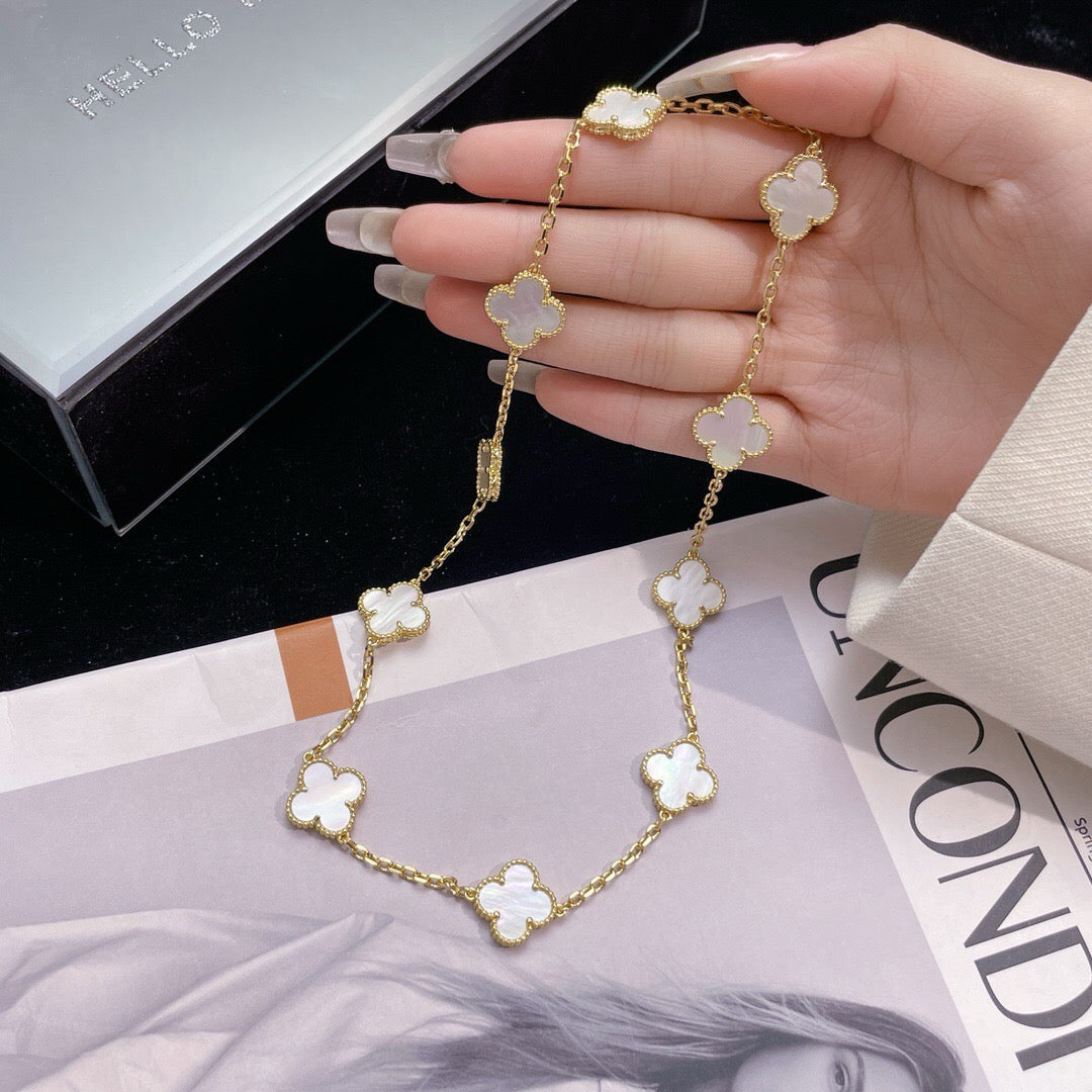 [TOPON]CLOVER 10 MOTIFS WHITE MOTHER OF PEARL NECKLACE