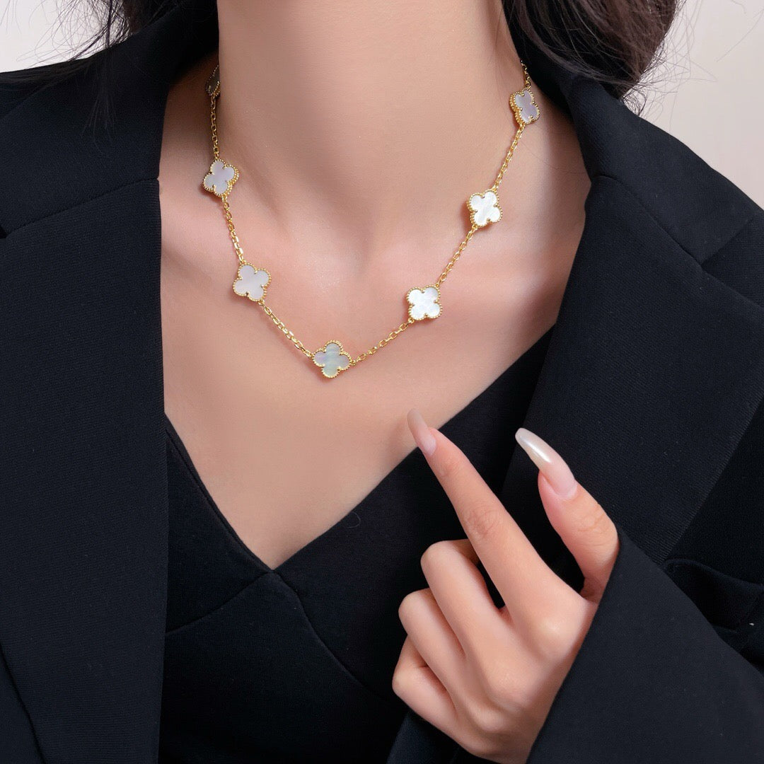 [TOPON]CLOVER 10 MOTIFS WHITE MOTHER OF PEARL NECKLACE