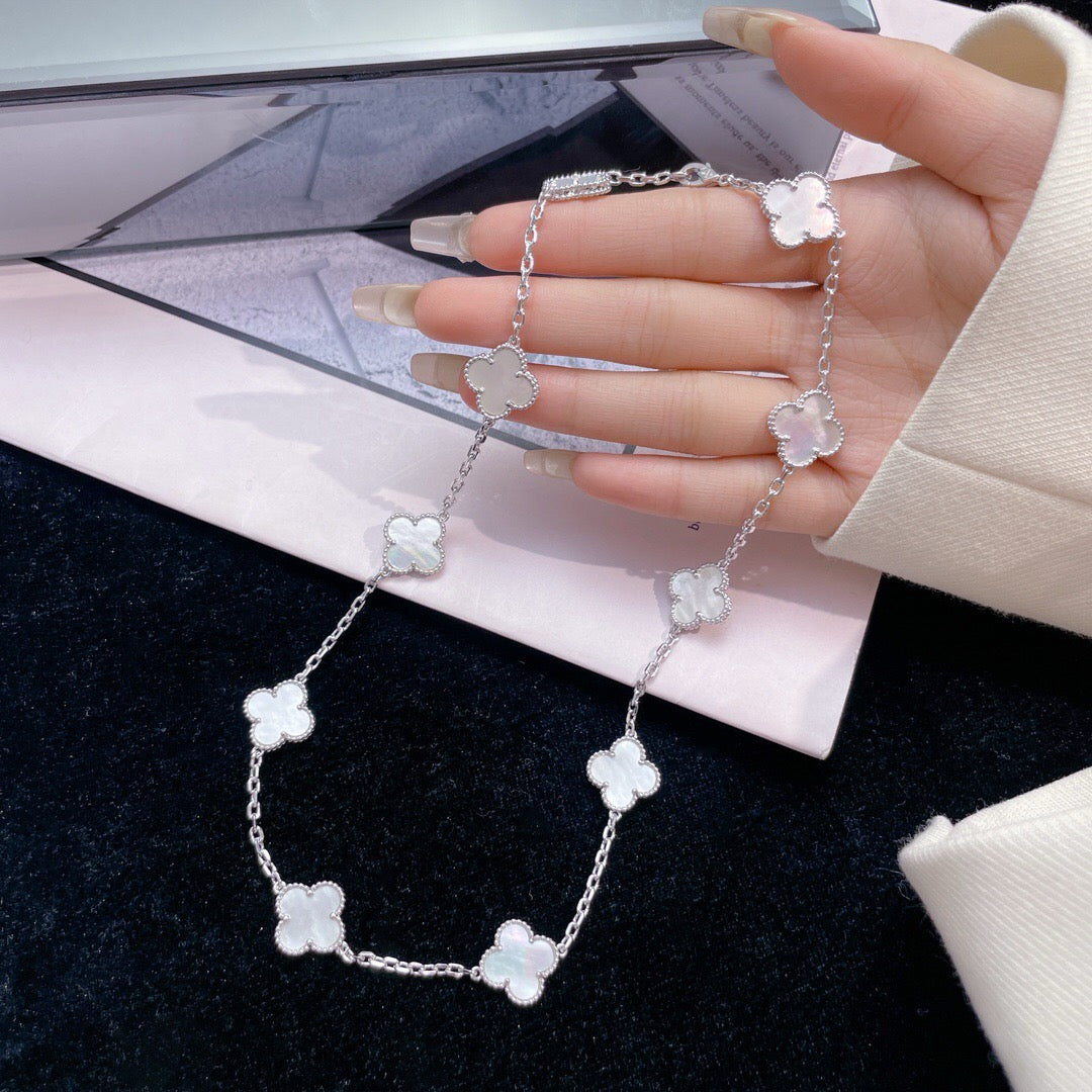 [TOPON]CLOVER 10 MOTIFS WHITE MOTHER OF PEARL NECKLACE