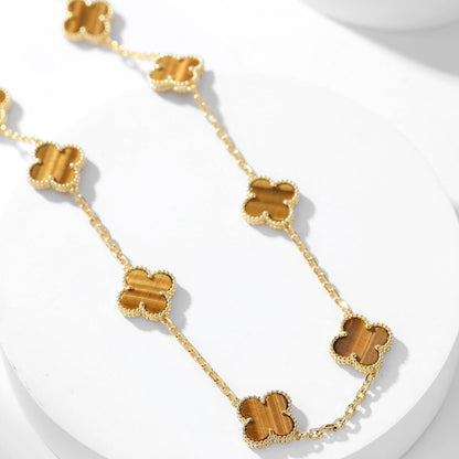 [TOPON]CLOVER 10 MOTIFS TIGER EYE NECKLACE