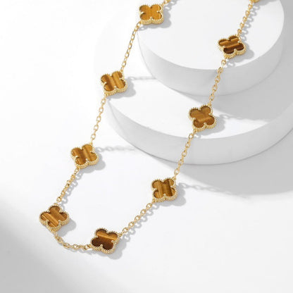 [TOPON]CLOVER 10 MOTIFS TIGER EYE NECKLACE