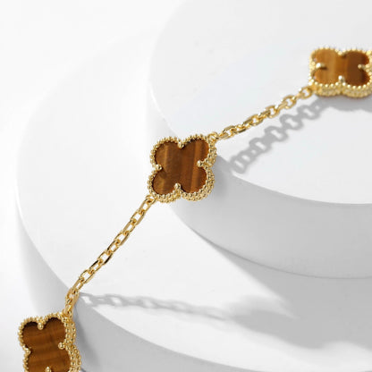 [TOPON]CLOVER 10 MOTIFS TIGER EYE NECKLACE