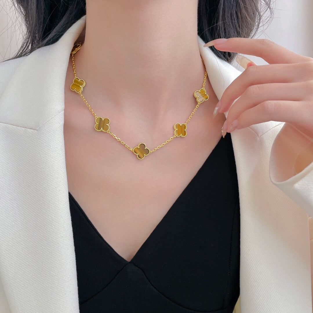 [TOPON]CLOVER 10 MOTIFS TIGER EYE NECKLACE