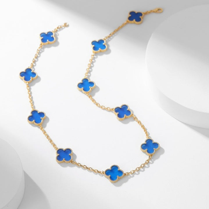 [TOPON]CLOVER 10 MOTIFS BLUE AGATE NECKLACE