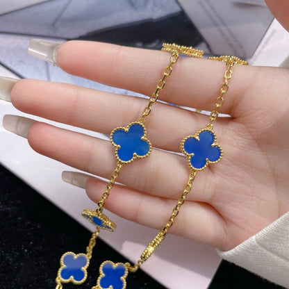 [TOPON]CLOVER 10 MOTIFS BLUE AGATE NECKLACE