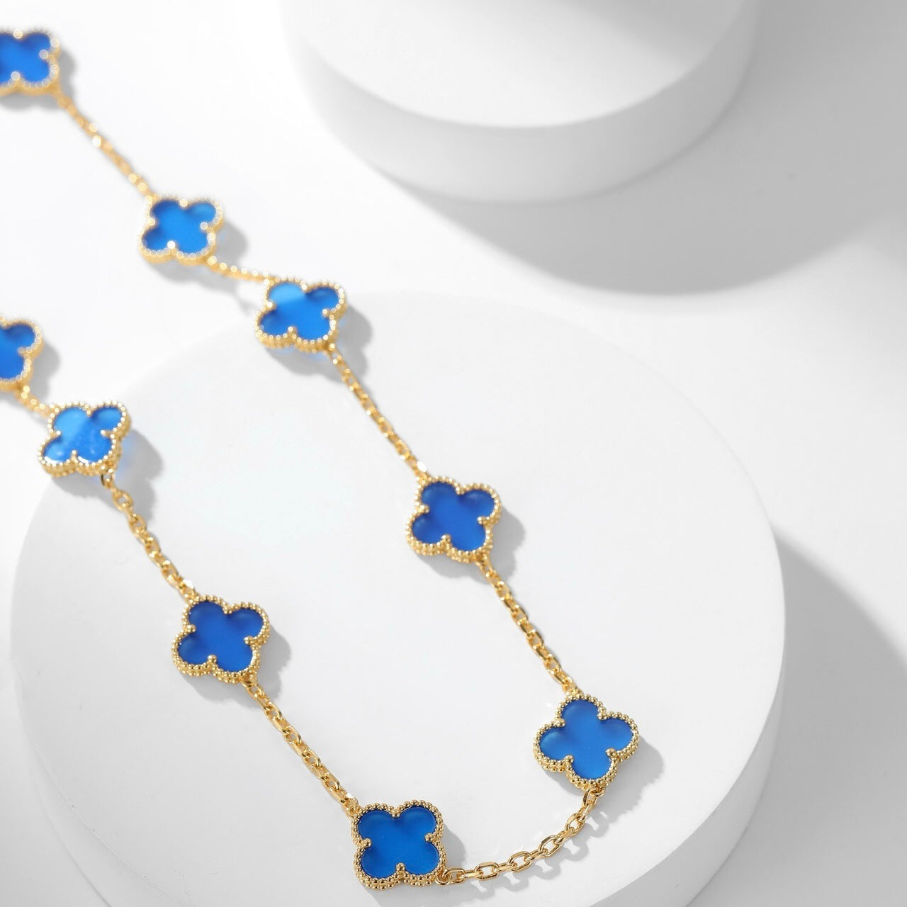 [TOPON]CLOVER 10 MOTIFS BLUE AGATE NECKLACE