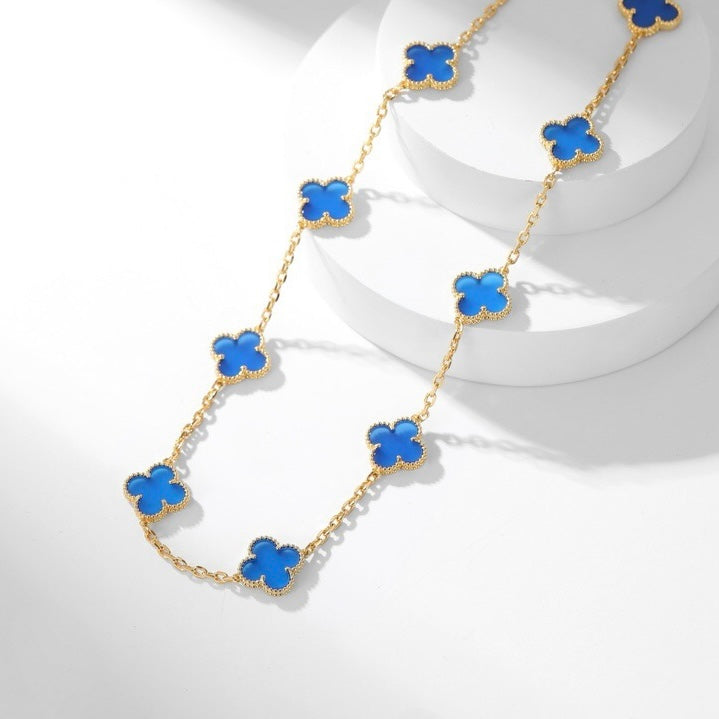 [TOPON]CLOVER 10 MOTIFS BLUE AGATE NECKLACE