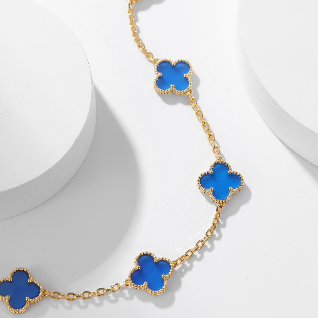 [TOPON]CLOVER 10 MOTIFS BLUE AGATE NECKLACE