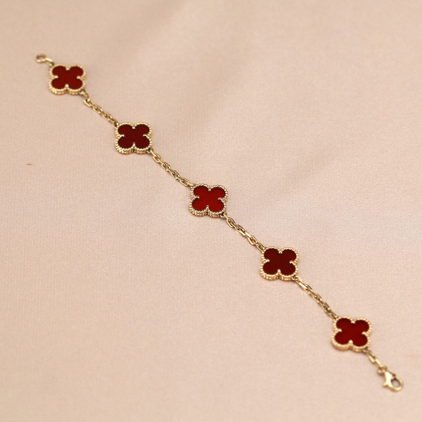 [TOPON]CLOVER 5 MOTIFS RED AGATE  BRACELET