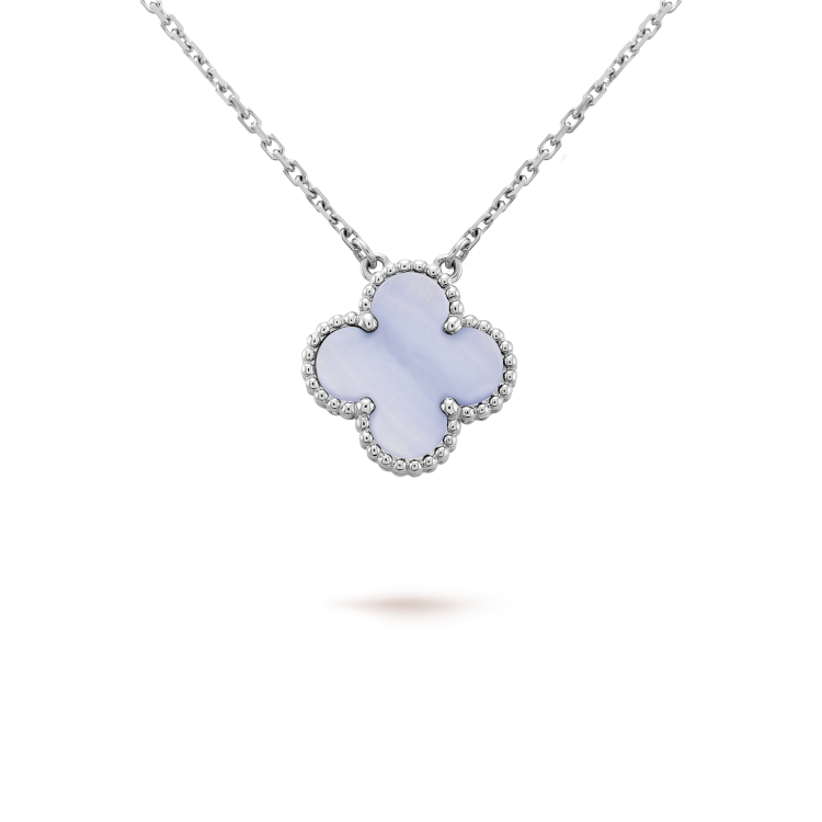 [TOPON]CLOVER 15MM BLUE CHALCEDONY NECKLACE SILVER