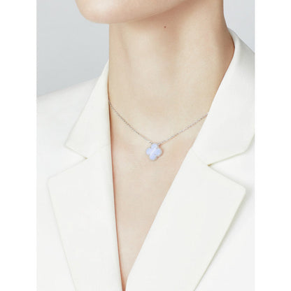 [TOPON]CLOVER 15MM BLUE CHALCEDONY NECKLACE SILVER