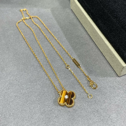 [TOPON]CLOVER 15MM DIAMOND AND YELLOW TIGER'S EYE AGATE necklace