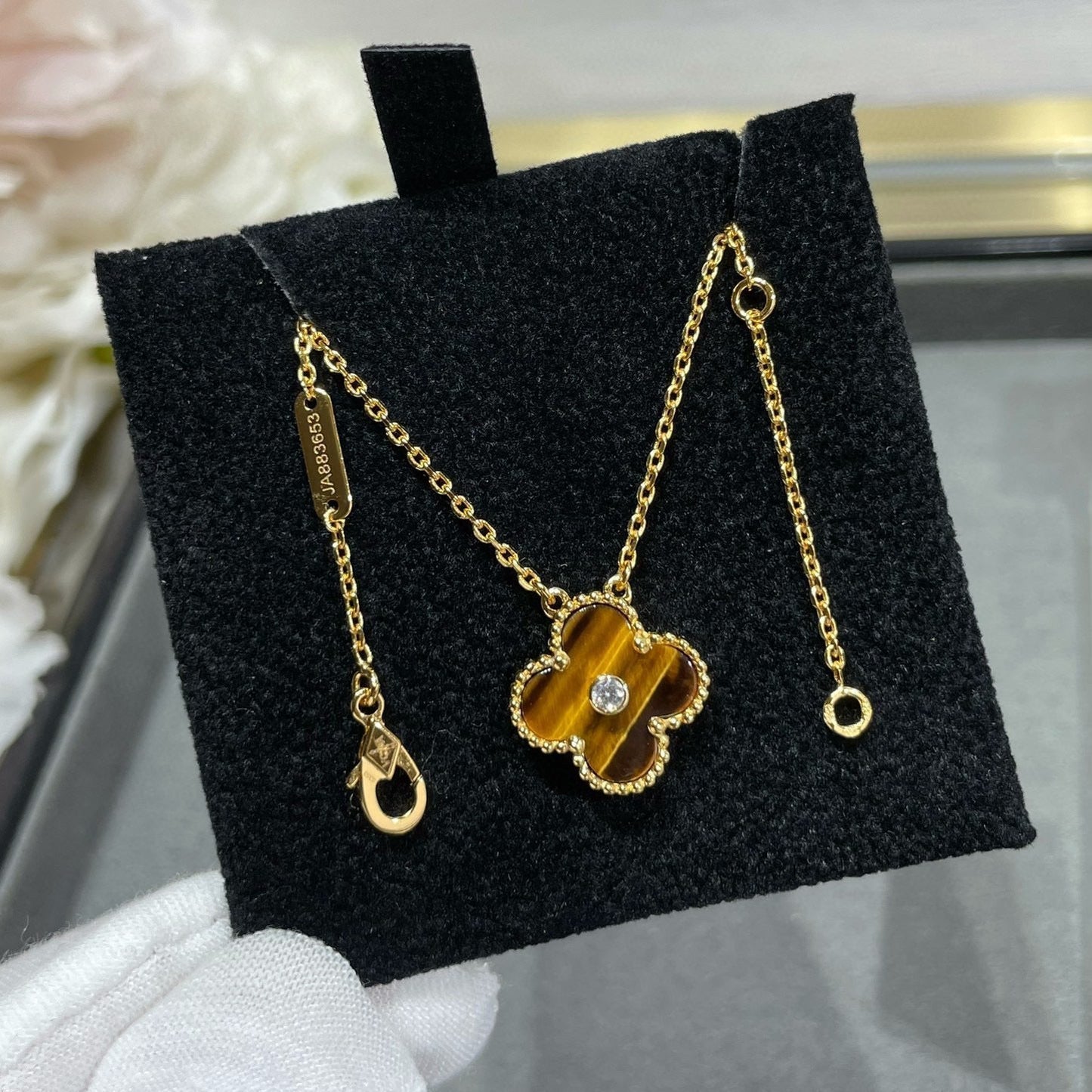 [TOPON]CLOVER 15MM DIAMOND AND YELLOW TIGER'S EYE AGATE necklace