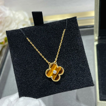 [TOPON]CLOVER 15MM DIAMOND AND YELLOW TIGER'S EYE AGATE necklace