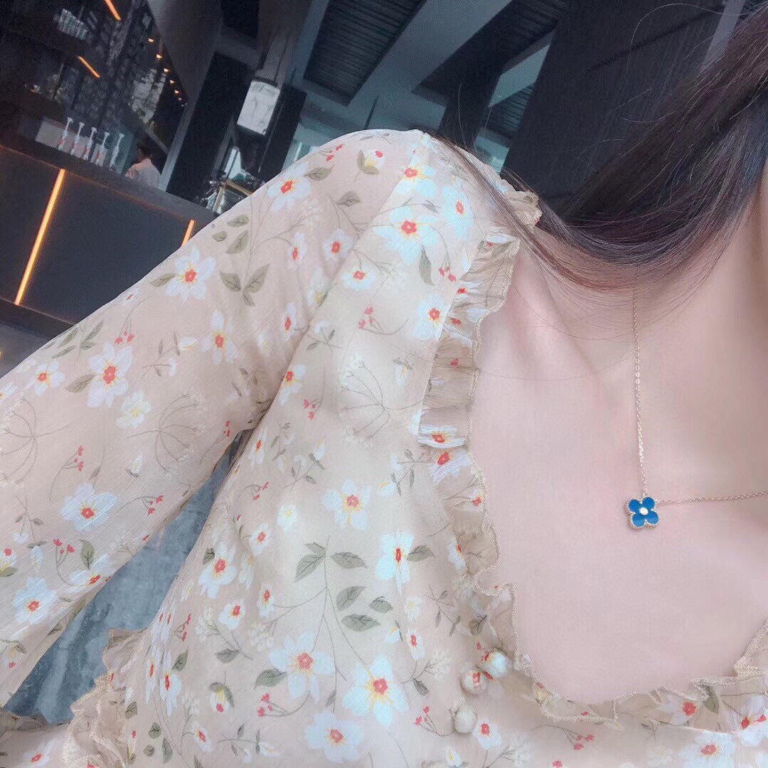 [TOPON]CLOVER 15MM DIAMOND AND BLUE AGATE NECKLACE