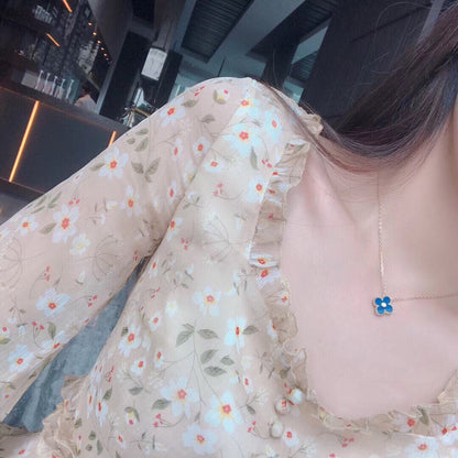 [TOPON]CLOVER 15MM DIAMOND AND BLUE AGATE NECKLACE