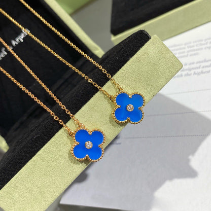 [TOPON]CLOVER 15MM DIAMOND AND BLUE AGATE NECKLACE