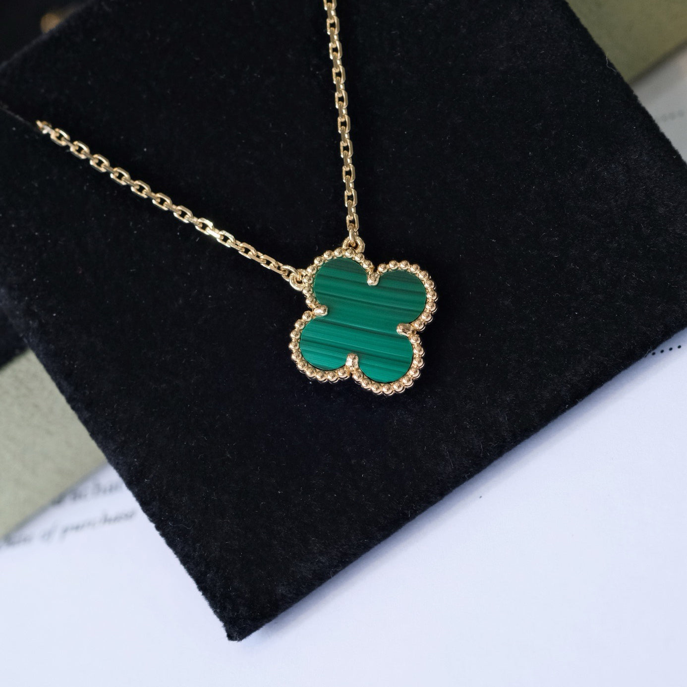 [TOPON]CLOVER 15MM MALACHITE SINGLE FLOWER  NECKLACE