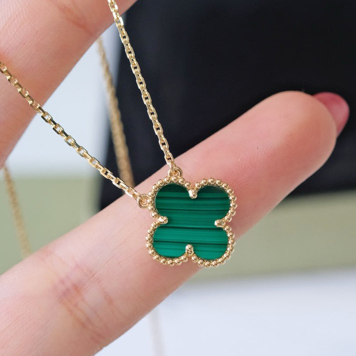 [TOPON]CLOVER 15MM MALACHITE SINGLE FLOWER  NECKLACE