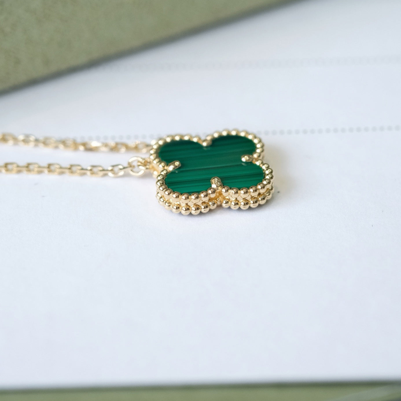 [TOPON]CLOVER 15MM MALACHITE SINGLE FLOWER  NECKLACE