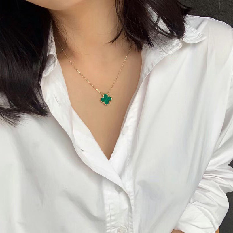 [TOPON]CLOVER 15MM MALACHITE SINGLE FLOWER  NECKLACE