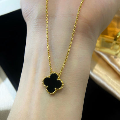 [TOPON]CLOVER 15MM BLACK ONYX SINGLE FLOWER NECKLACE