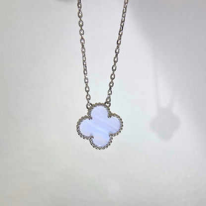 [TOPON]CLOVER 15MM BLUE CHALCEDONY NECKLACE SILVER