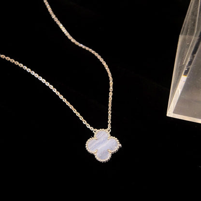 [TOPON]CLOVER 15MM BLUE CHALCEDONY NECKLACE SILVER