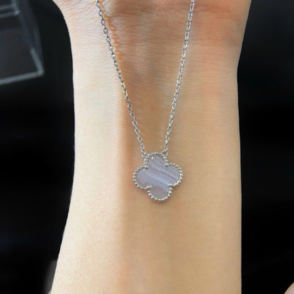 [TOPON]CLOVER 15MM BLUE CHALCEDONY NECKLACE SILVER