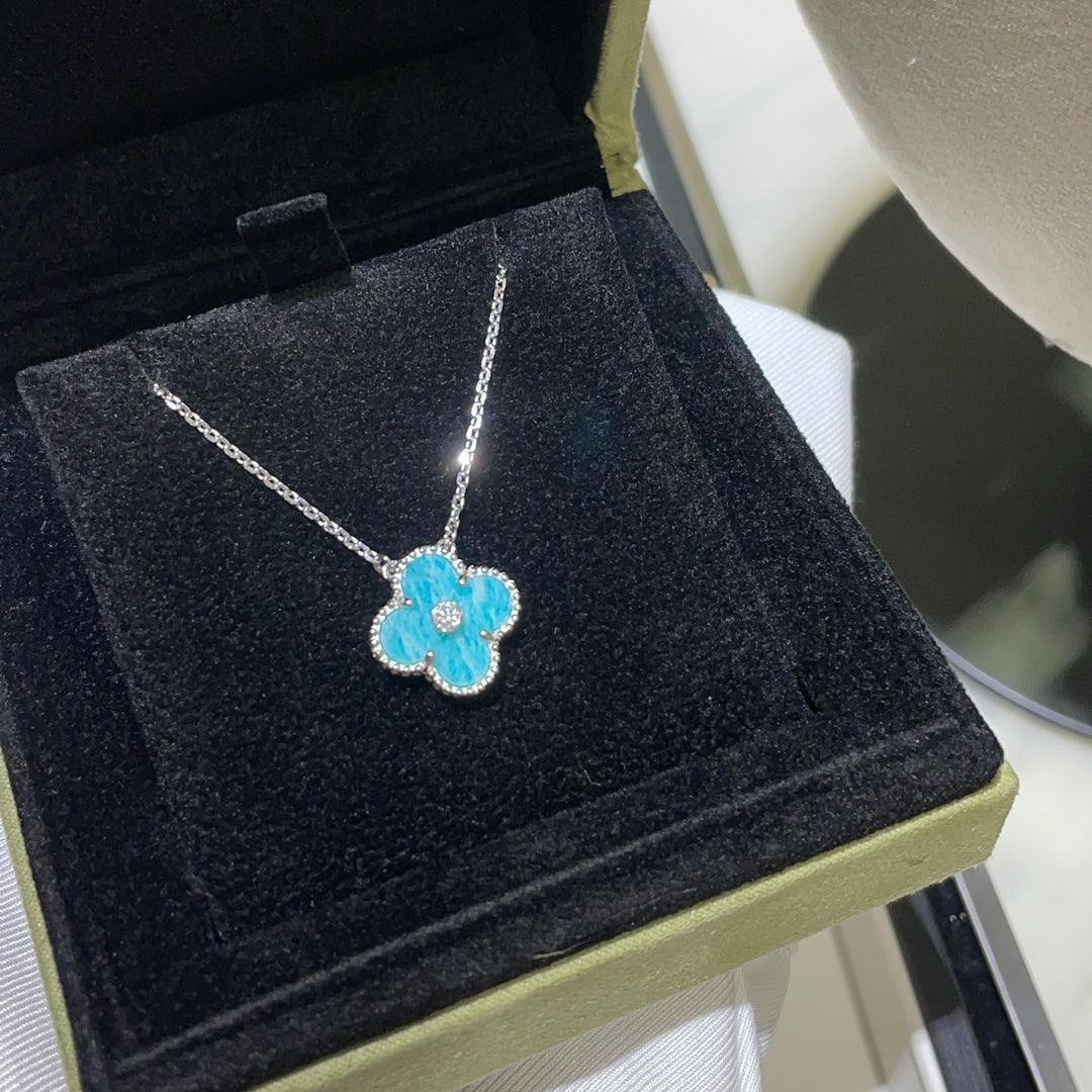 [TOPON]CLOVER 15MM DIAMOND SVRES PORCELAIN  NECKLACE SILVER