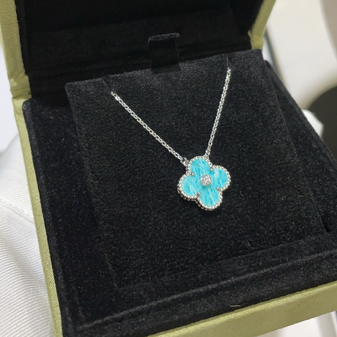 [TOPON]CLOVER 15MM DIAMOND SVRES PORCELAIN  NECKLACE SILVER