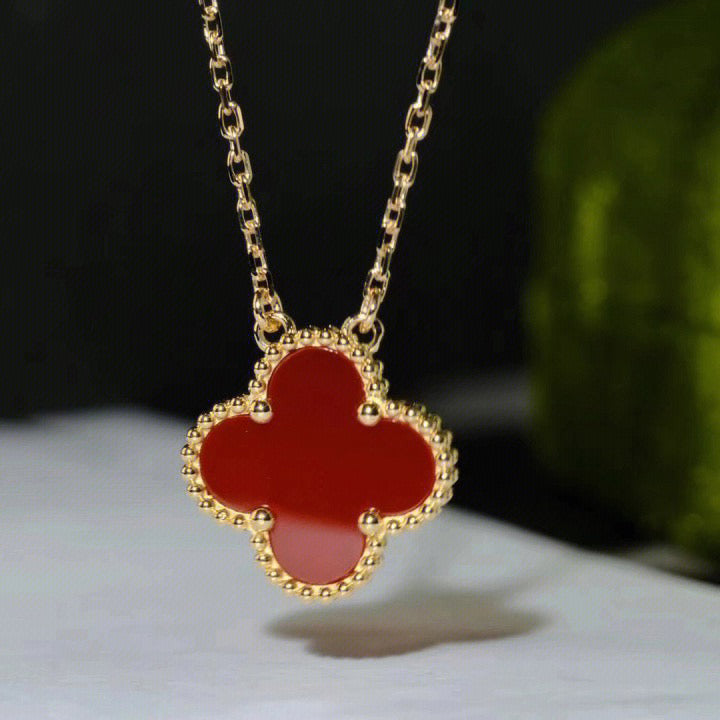 [TOPON]CLOVER 15MM CARNELIAN SINGLE FLOWER NECKLACE