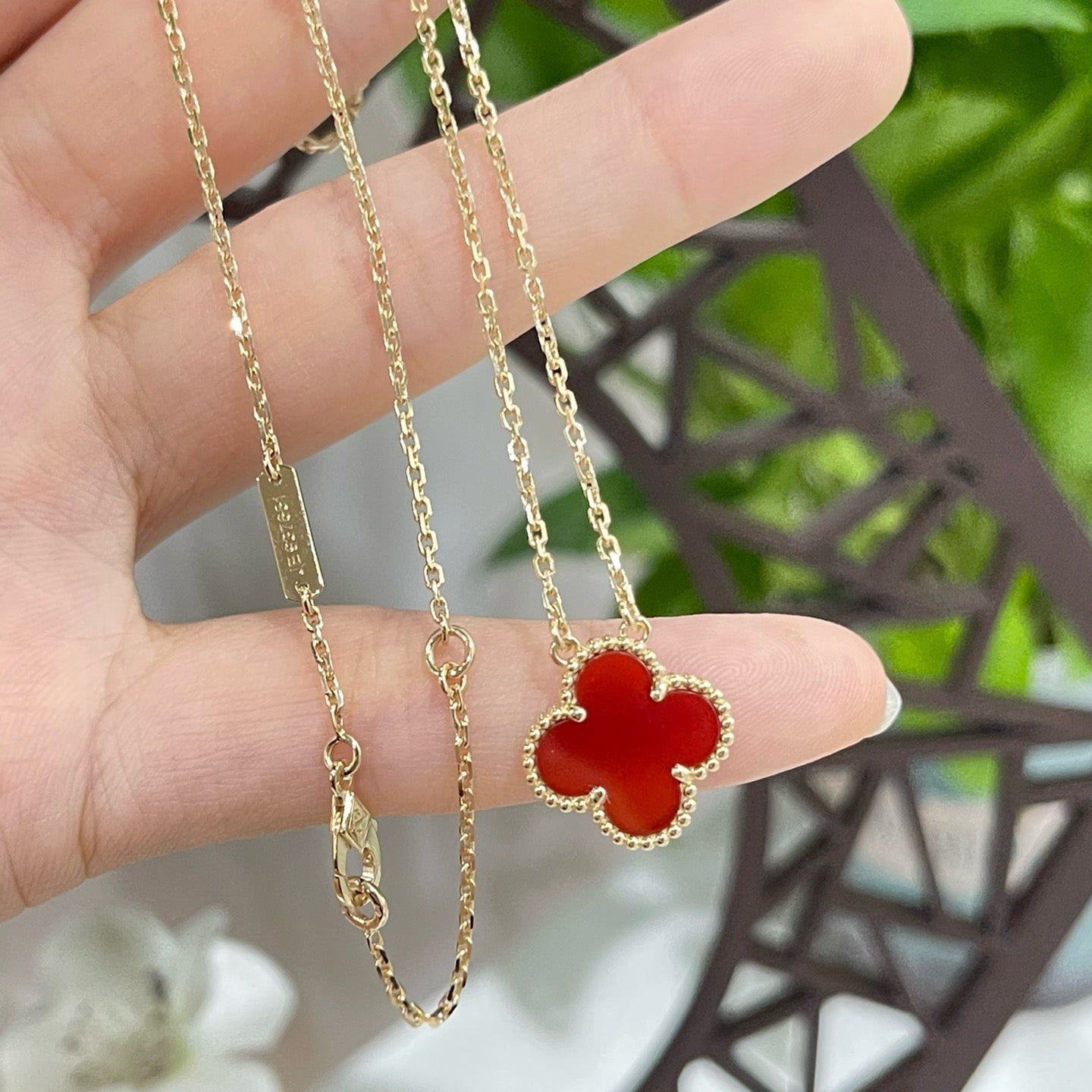 [TOPON]CLOVER 15MM CARNELIAN SINGLE FLOWER NECKLACE