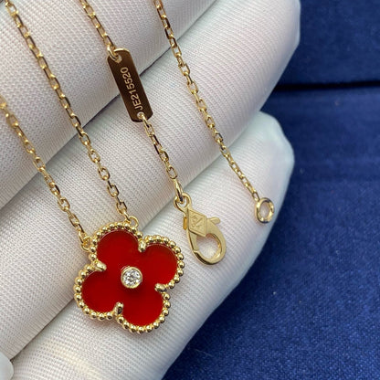 [TOPON]CLOVER 15MM DIAMOND CARNELIAN NECKLACE