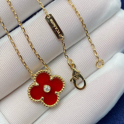 [TOPON]CLOVER 15MM DIAMOND CARNELIAN NECKLACE