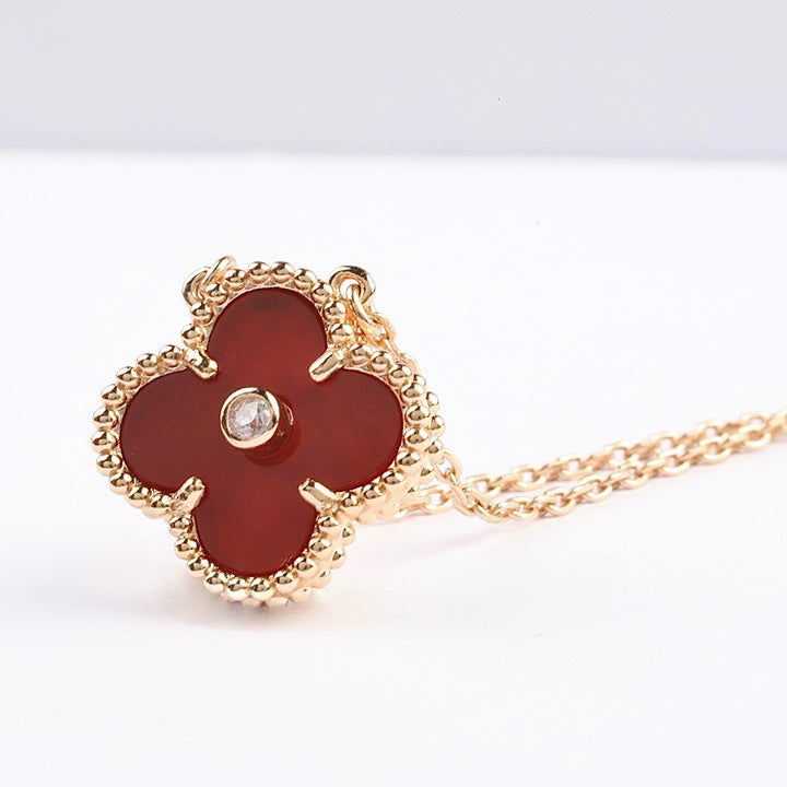 [TOPON]CLOVER 15MM DIAMOND CARNELIAN NECKLACE