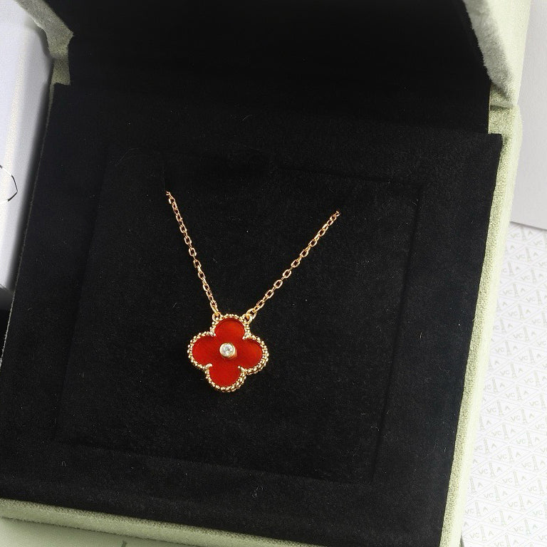 [TOPON]CLOVER 15MM DIAMOND CARNELIAN NECKLACE