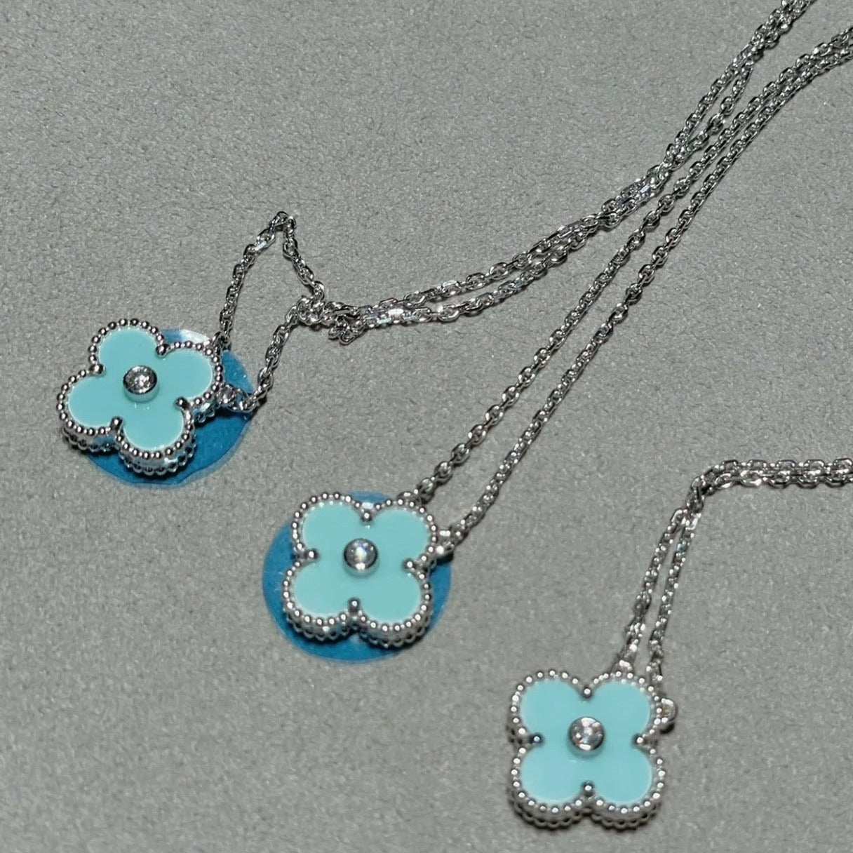 [TOPON]CLOVER 1 DIAMOND LIGHT BLUE SILVER NECKLACE