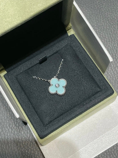 [TOPON]CLOVER 1 DIAMOND LIGHT BLUE SILVER NECKLACE