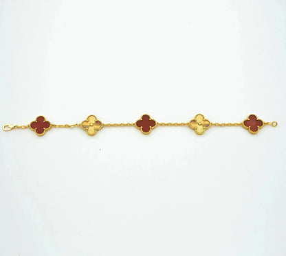 [TOPON]CLOVER  5 MOTIFS CARNELIAN GOLD BRACELET