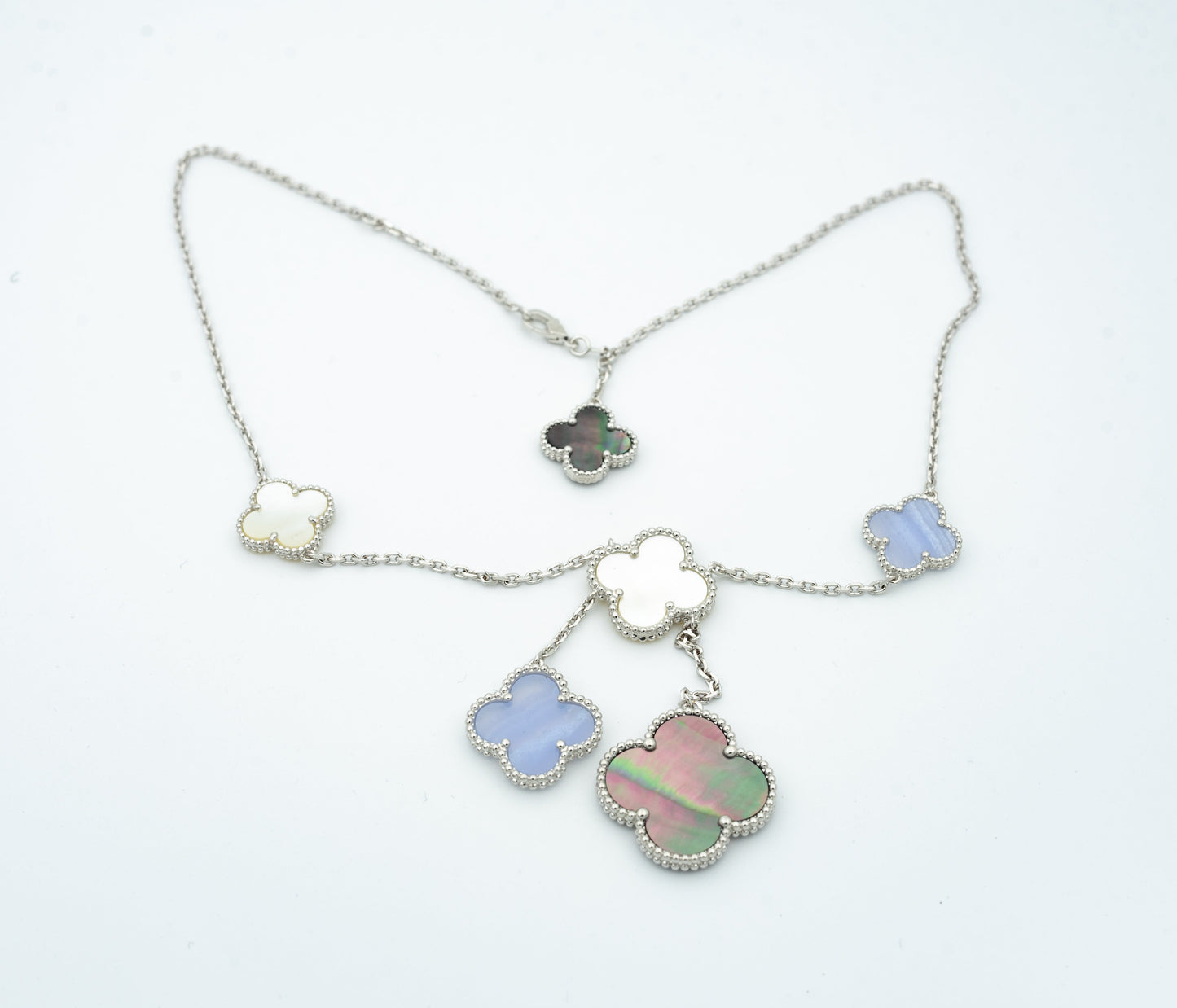 [TOPON]CLOVER MOP CHALCEDONY NECKLACE SILVER 6 MOTIF