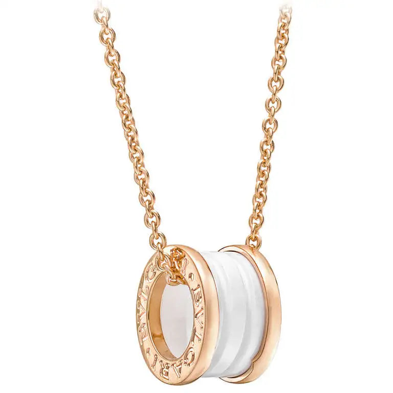 [TOPON]ZERO 1 WHITE CERAMIC PINK GOLD DIAMOND NECKLACE