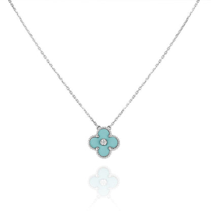 [TOPON]CLOVER 1 DIAMOND LIGHT BLUE SILVER NECKLACE